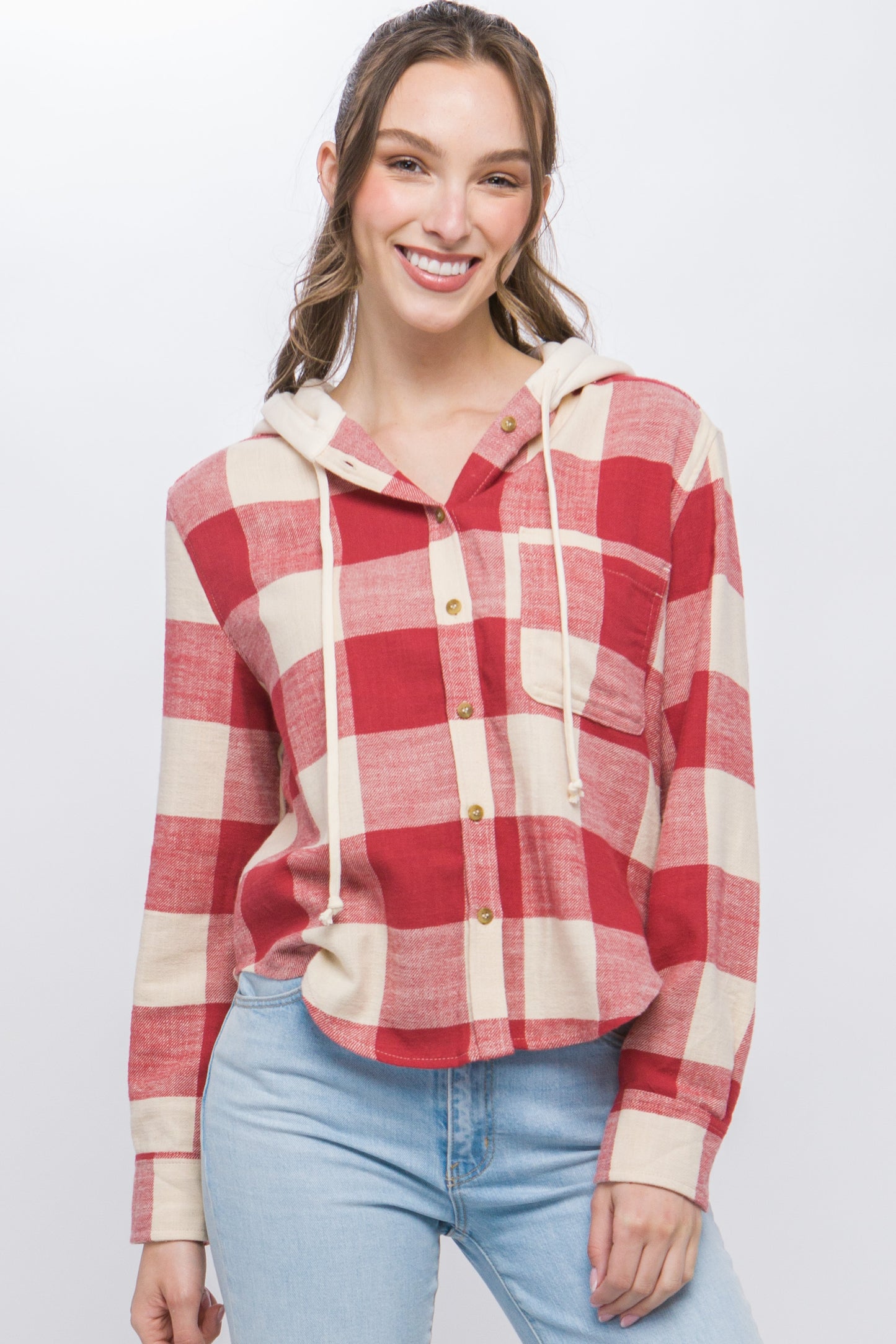 Lightweight Red Plaid Hoodie