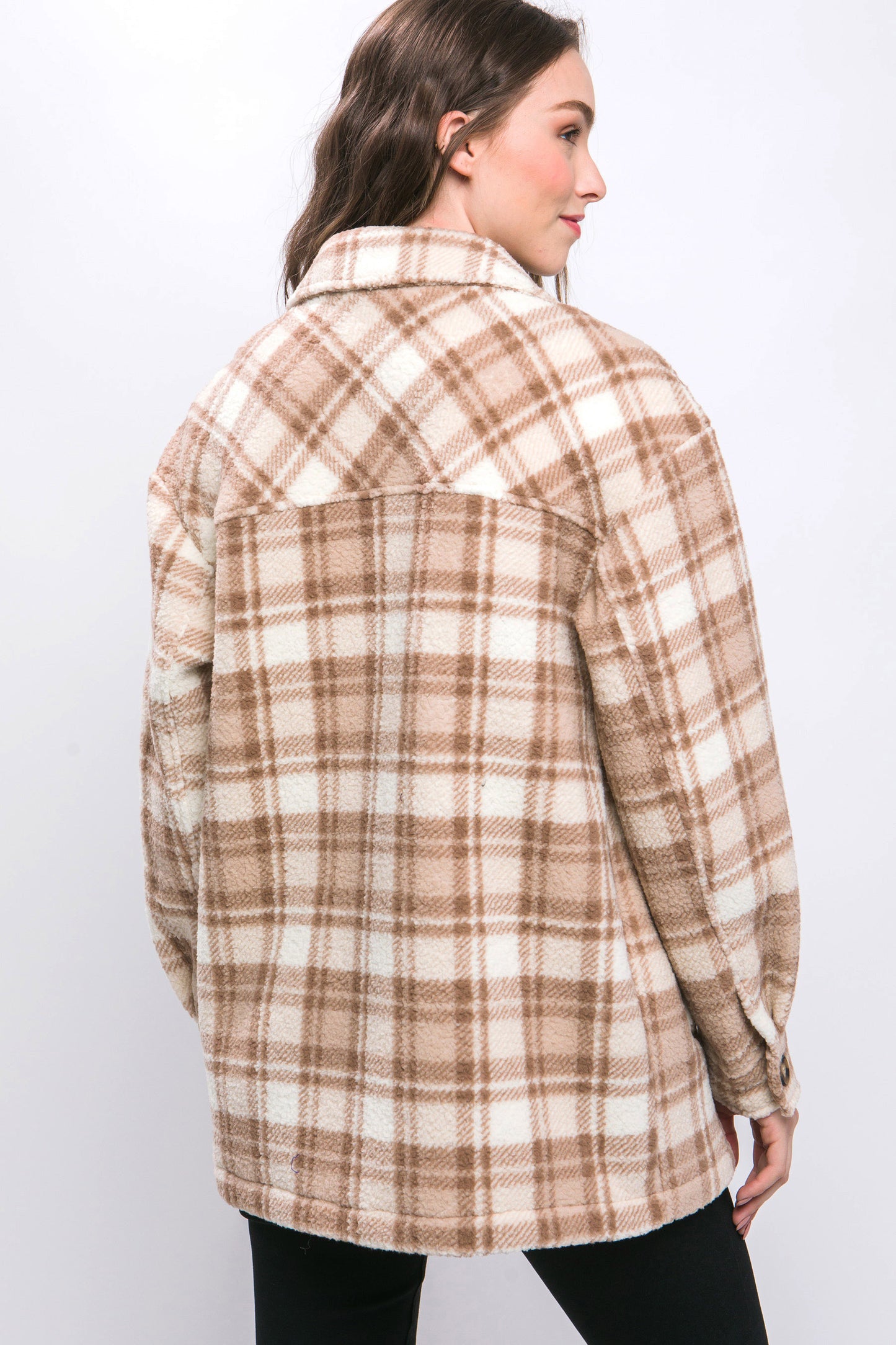 Sherpa Fleece Plaid Jacket- KHAKI
