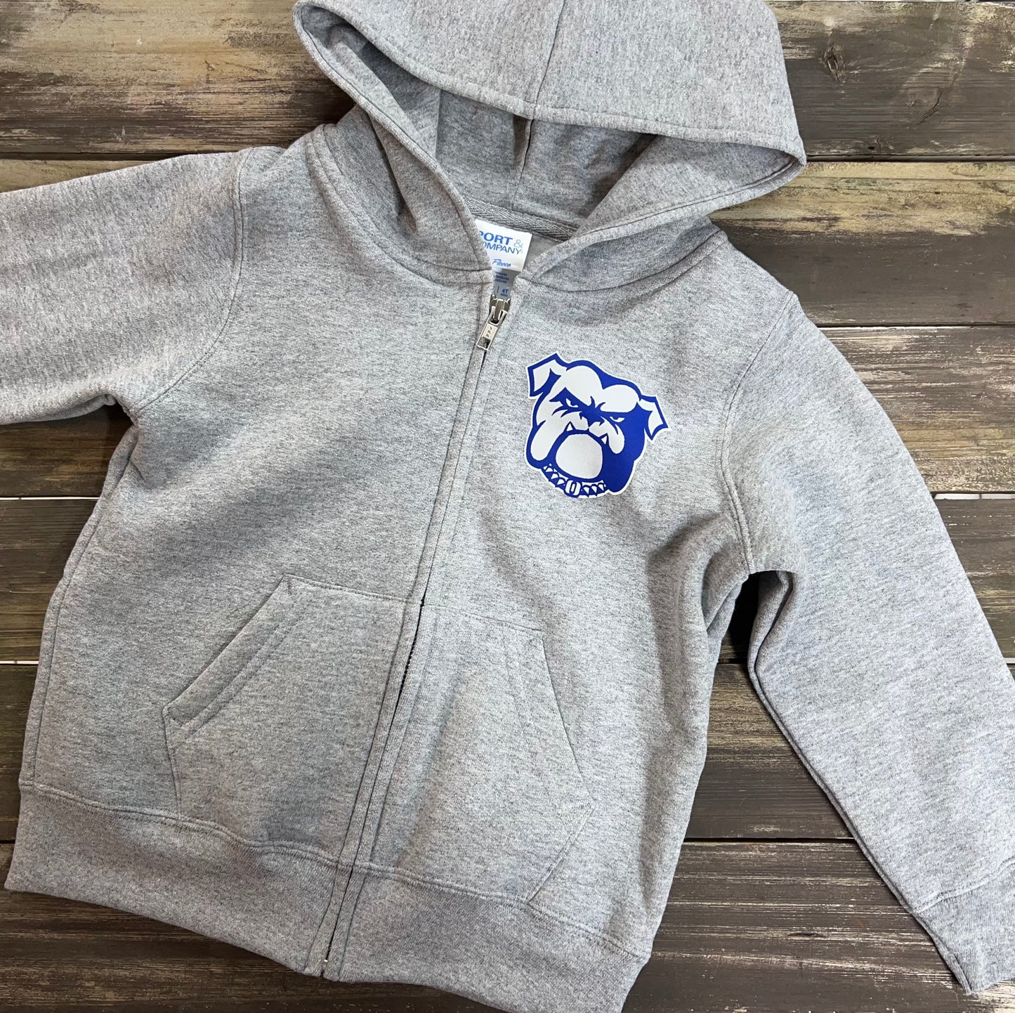 Bulldog Toddler Grey Zip-Up Hoodie