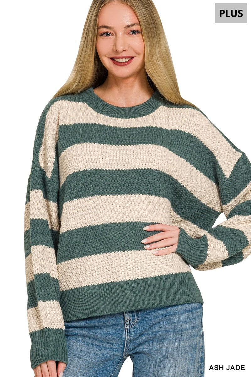Plus Striped Drop Shoulder Sweater