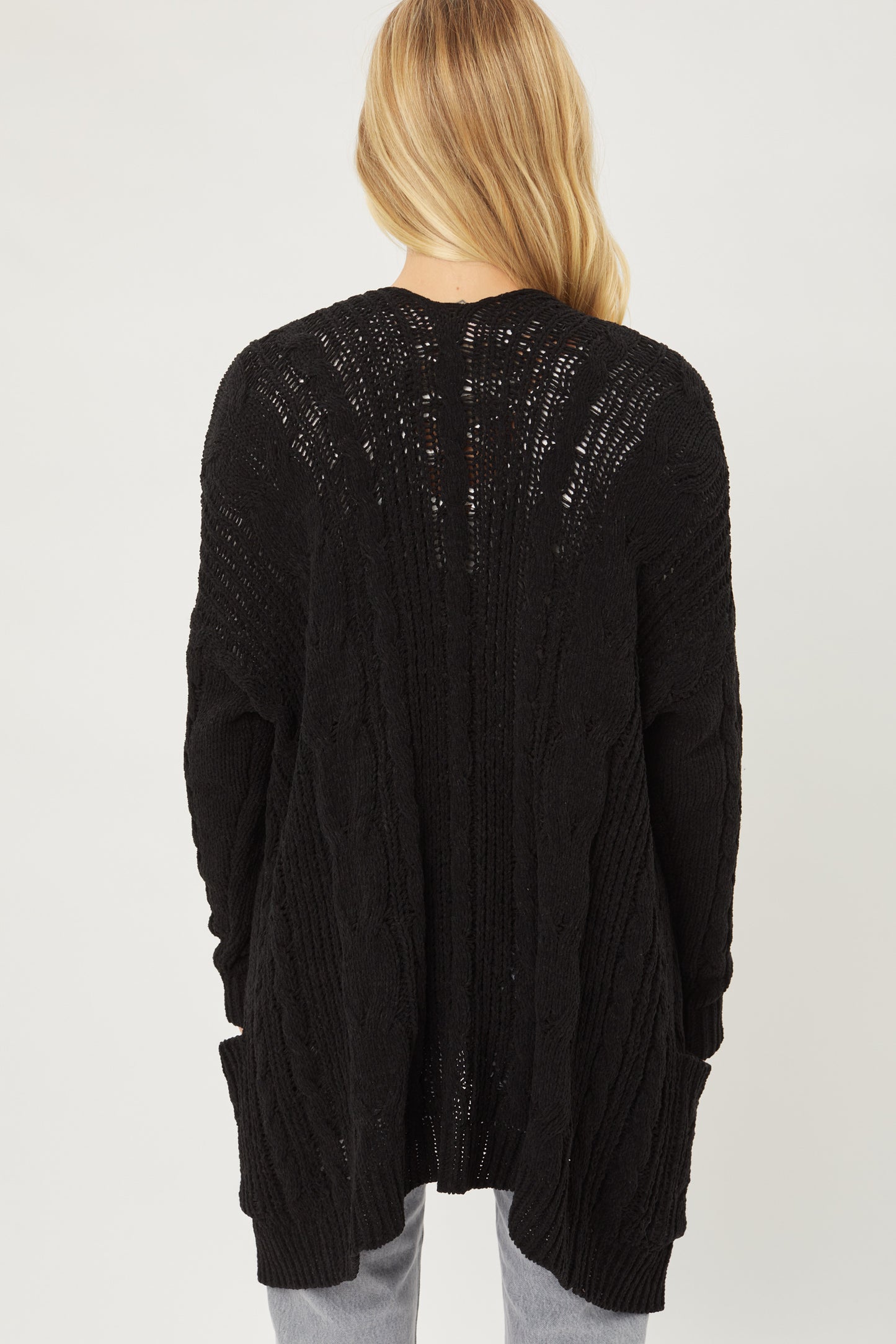 BLACK- Chenille Cable Knit Oversized Cardigan