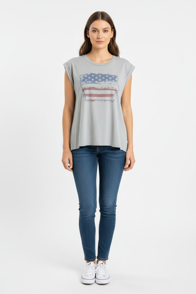 Flag Over Iowa Cap Sleeve Tee
