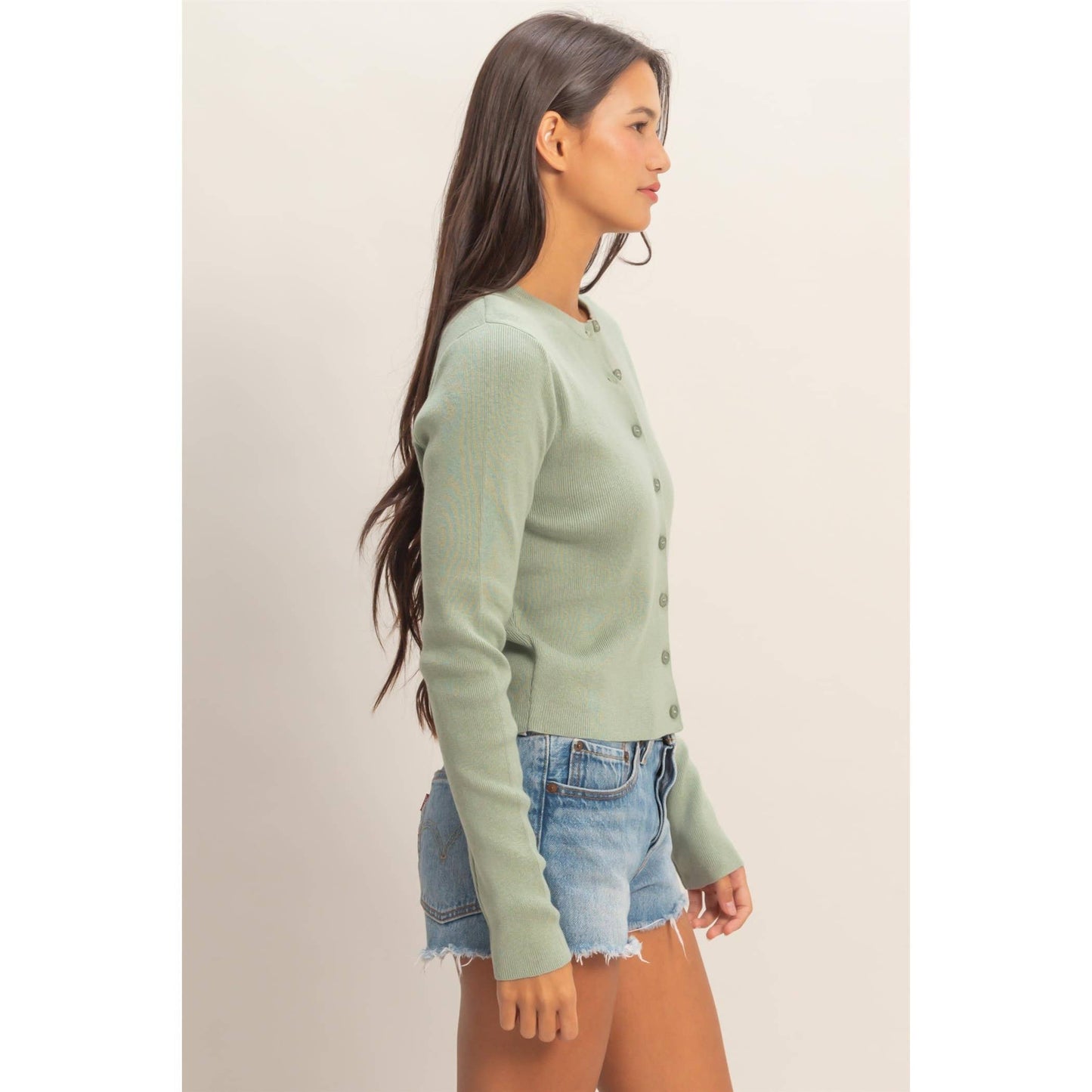 Cardigan, Ribbed Button-Up