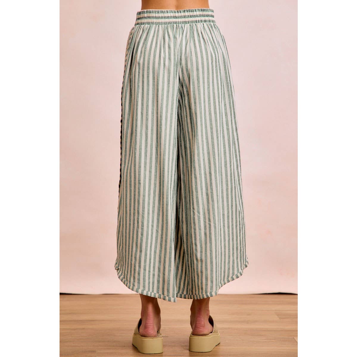 FLORAL EYELET SIDE STRIPED WIDE LEG PANT