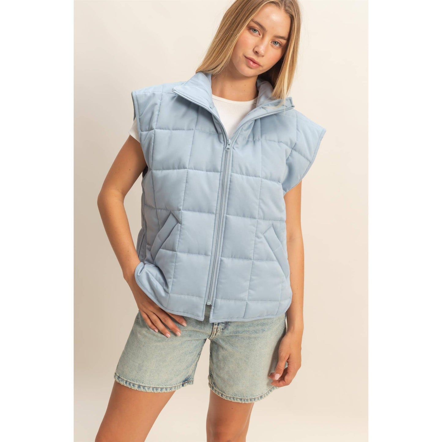 Vest Jacket Quilted Zip-Front