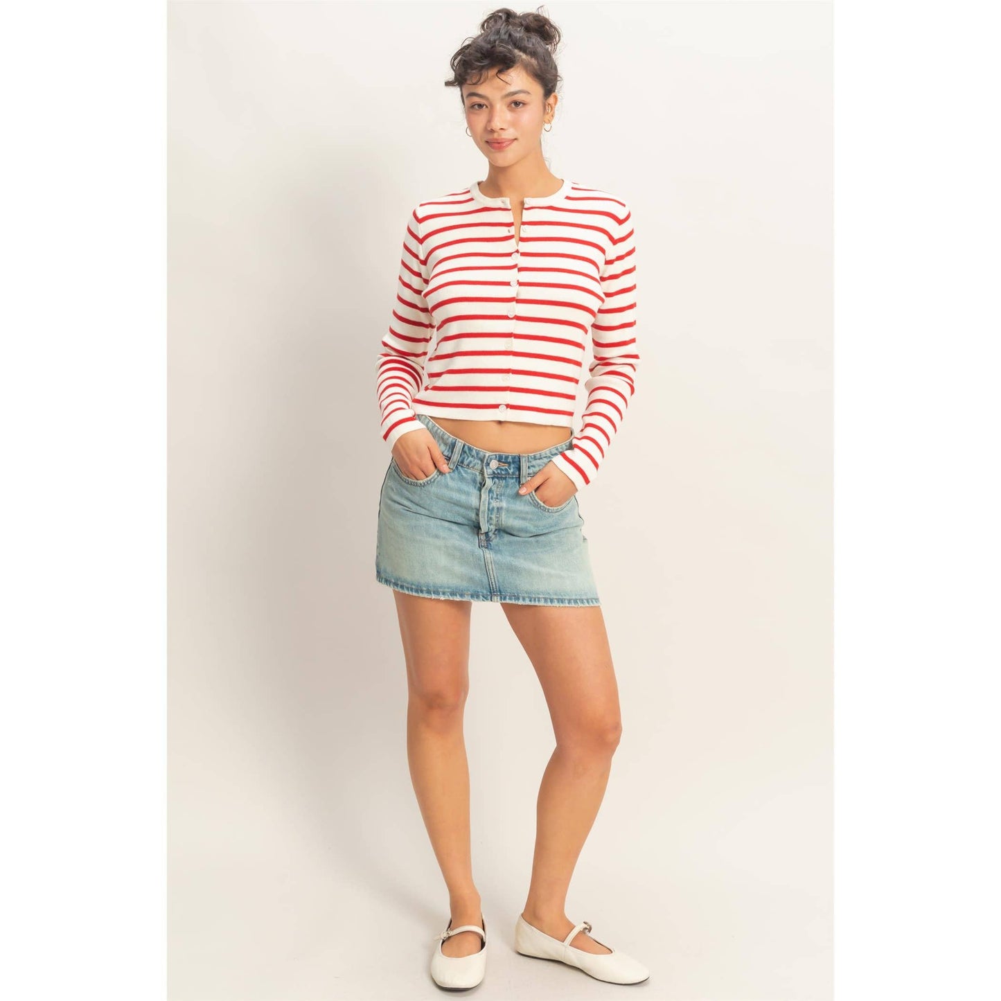 Cardigan, Striped Button-Up