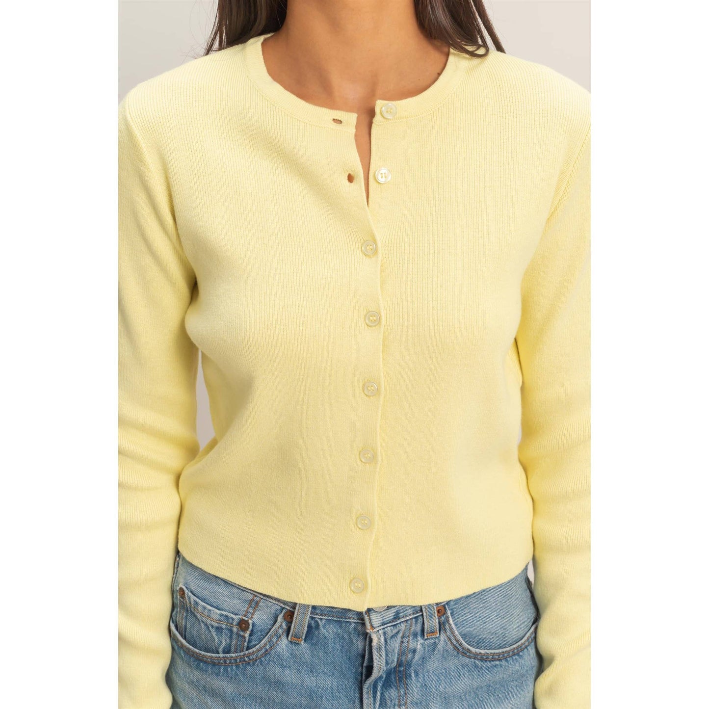 Cardigan, Ribbed Button-Up