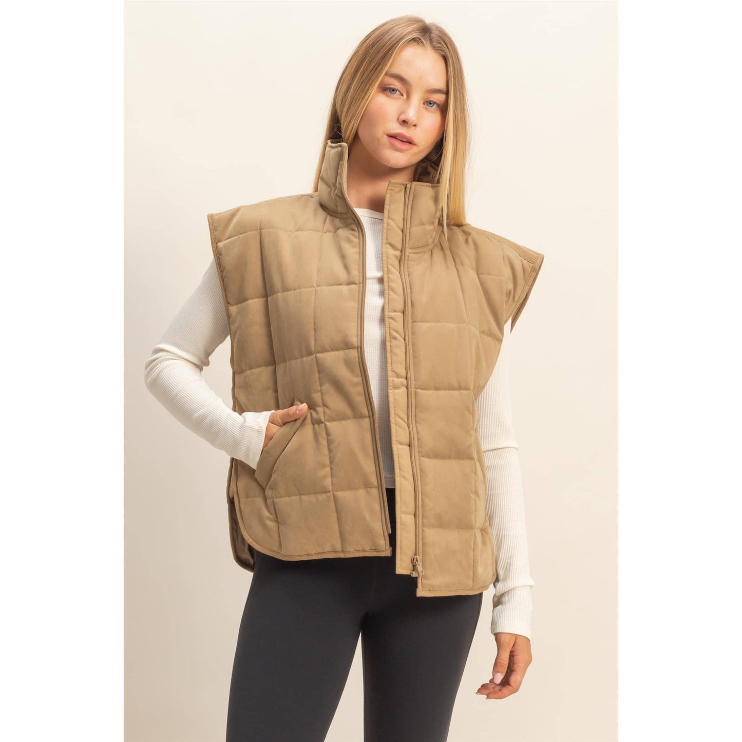 Vest Jacket Quilted Zip-Front