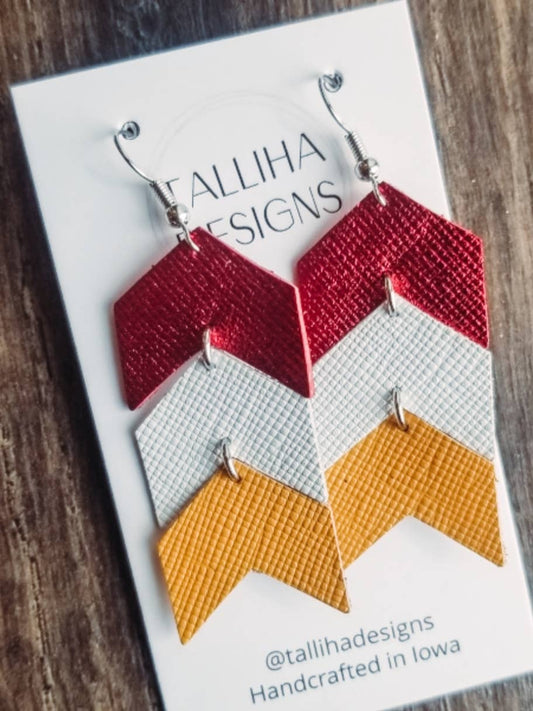 Red White & Gold Chevron Earrings