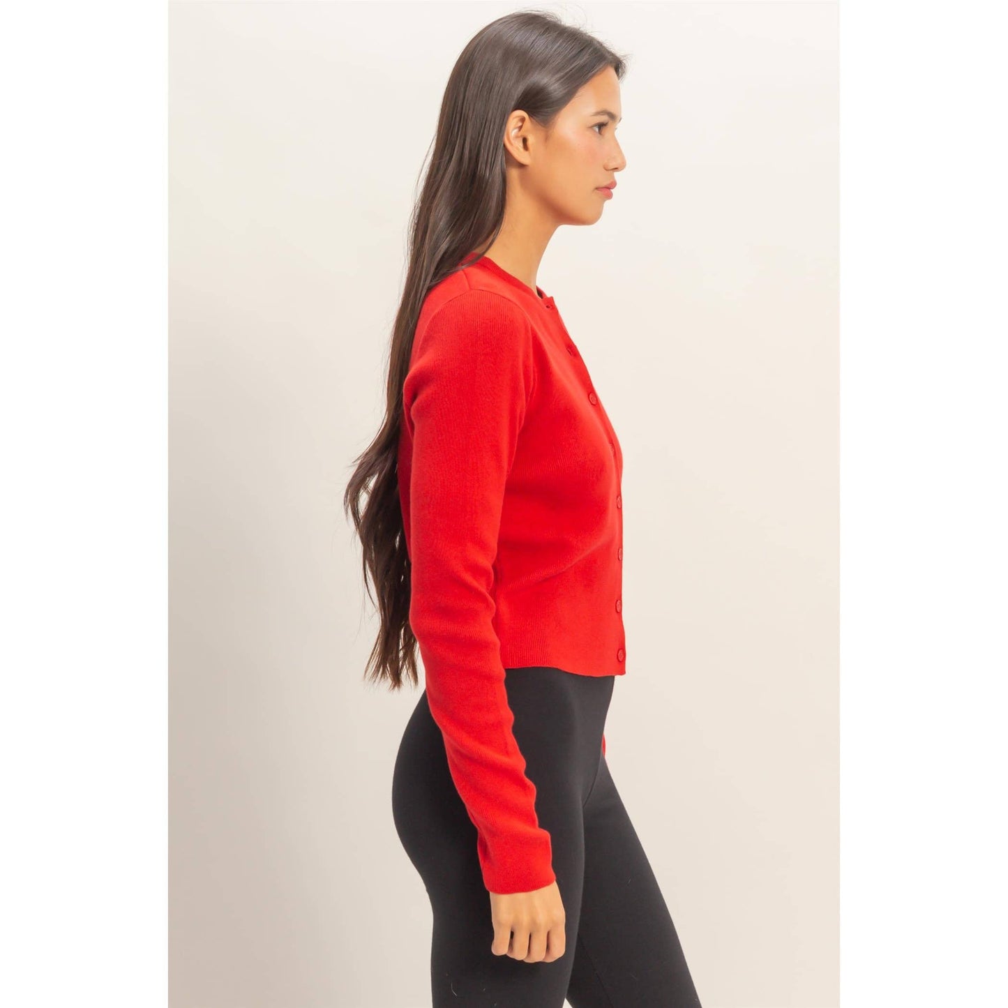 Cardigan, Ribbed Button-Up