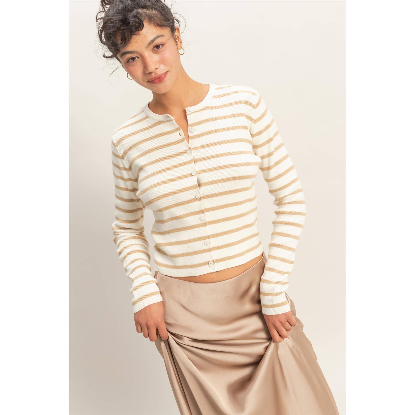 Cardigan, Striped Button-Up