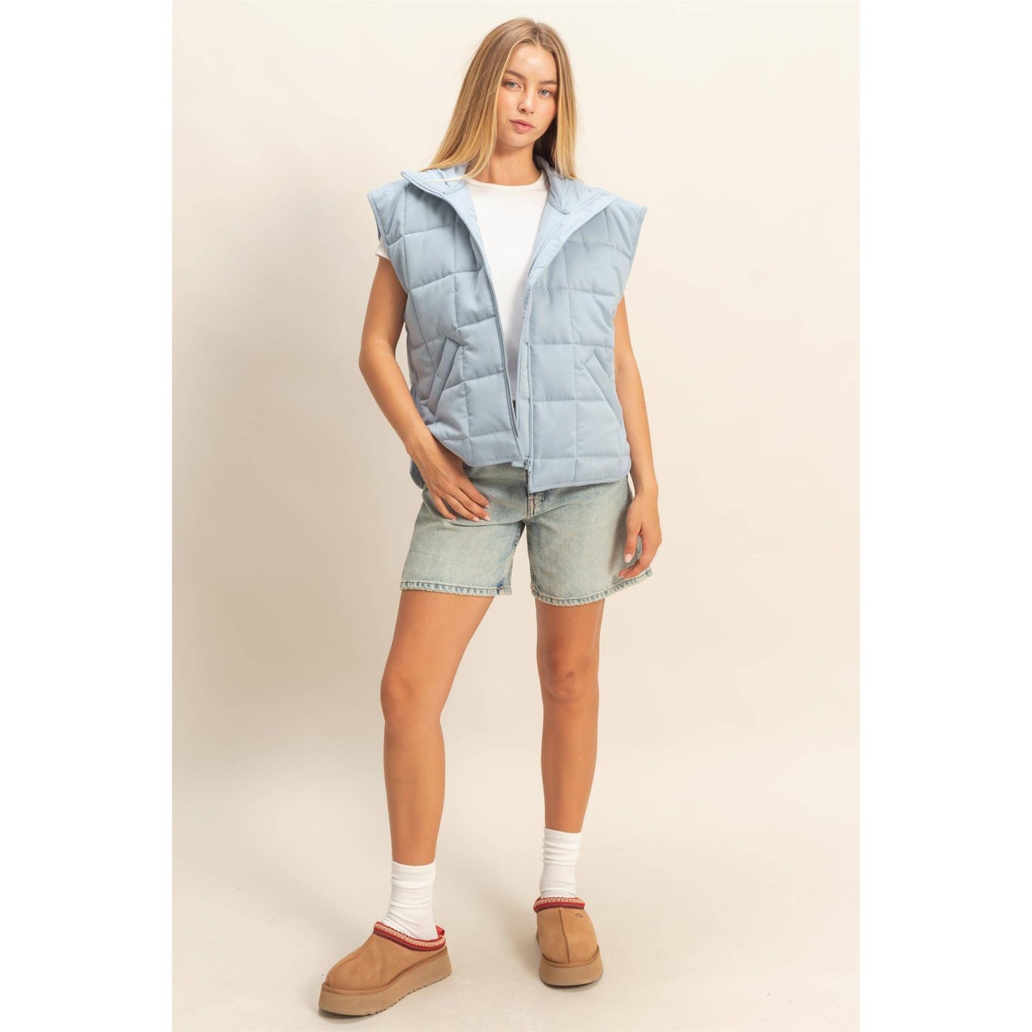 Vest Jacket Quilted Zip-Front