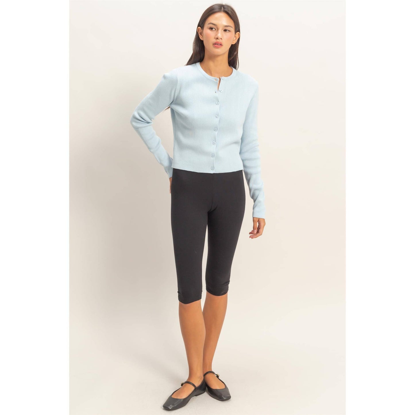 Cardigan, Ribbed Button-Up