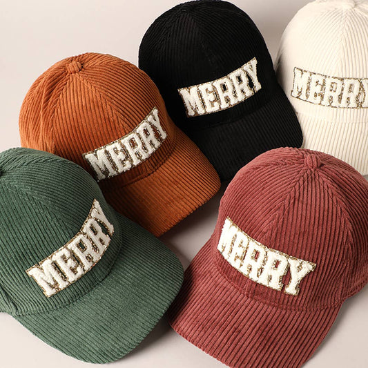 MERRY Embroidery Patch Corduroy Cap