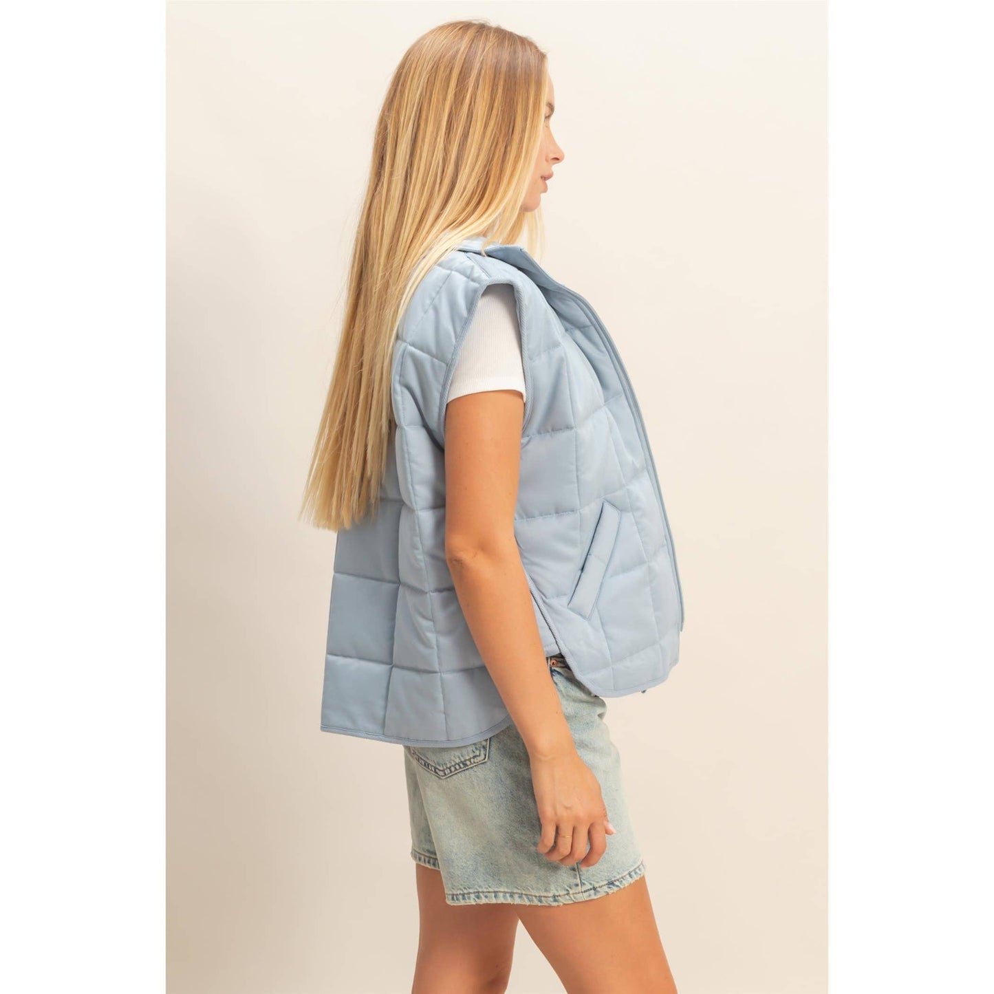 Vest Jacket Quilted Zip-Front