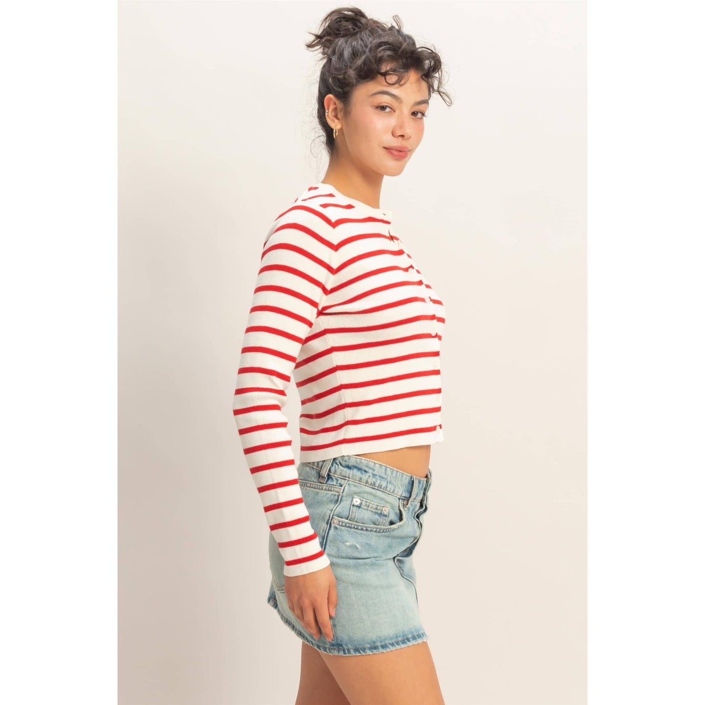 Cardigan, Striped Button-Up