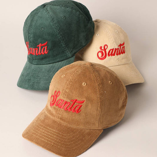 Santa Text Corduroy Baseball Cap