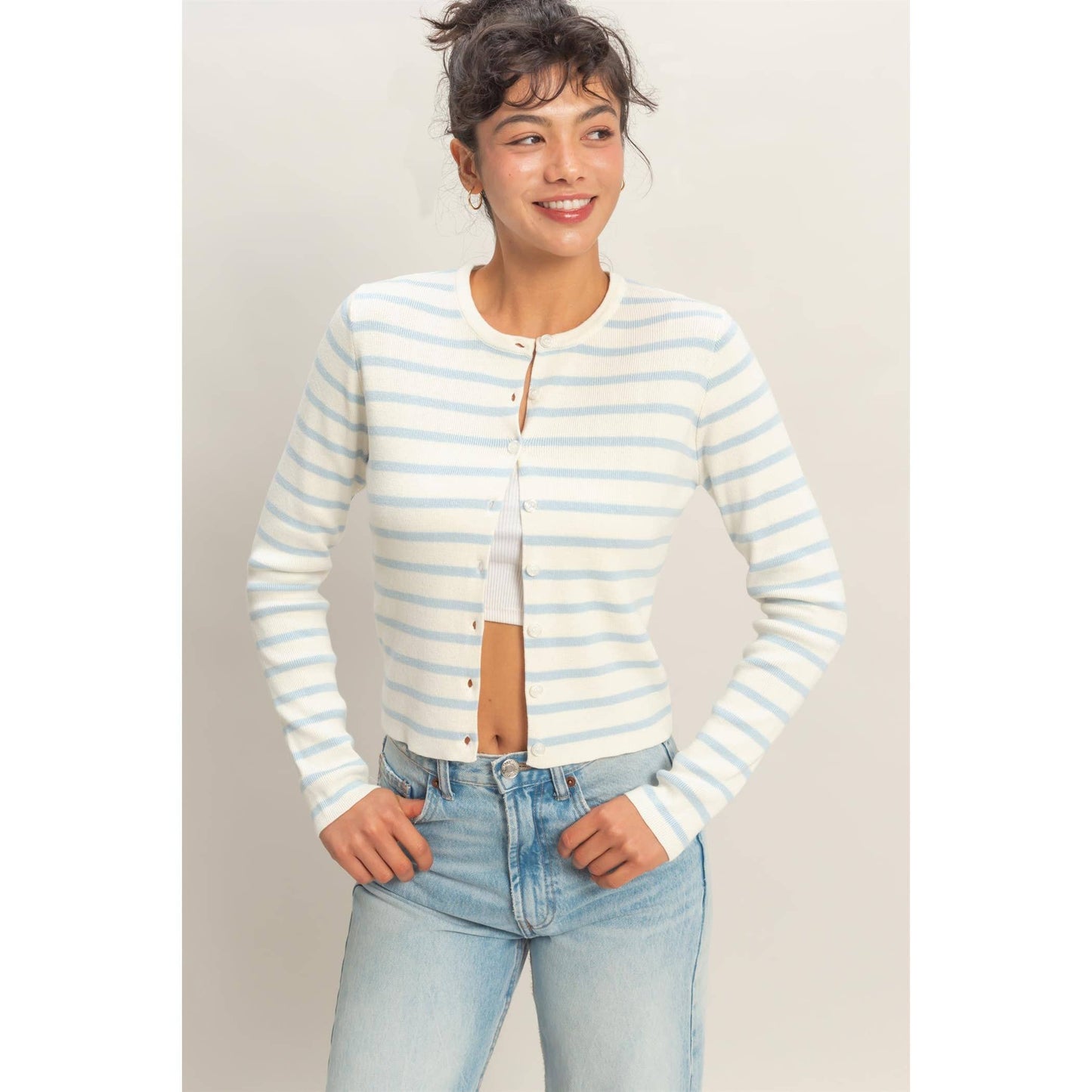 Cardigan, Striped Button-Up