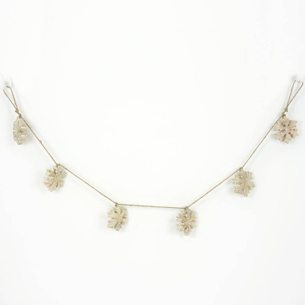 Mango Wood Garland - Snowflake