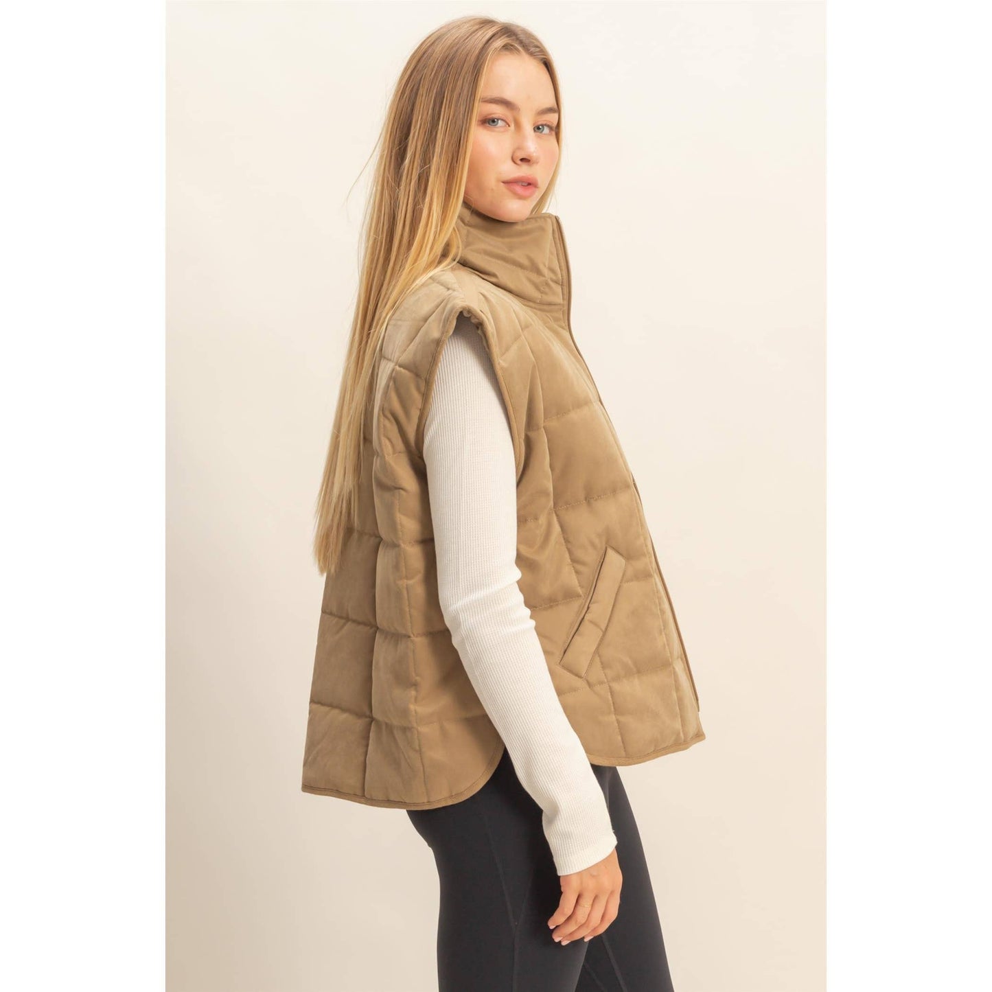 Vest Jacket Quilted Zip-Front