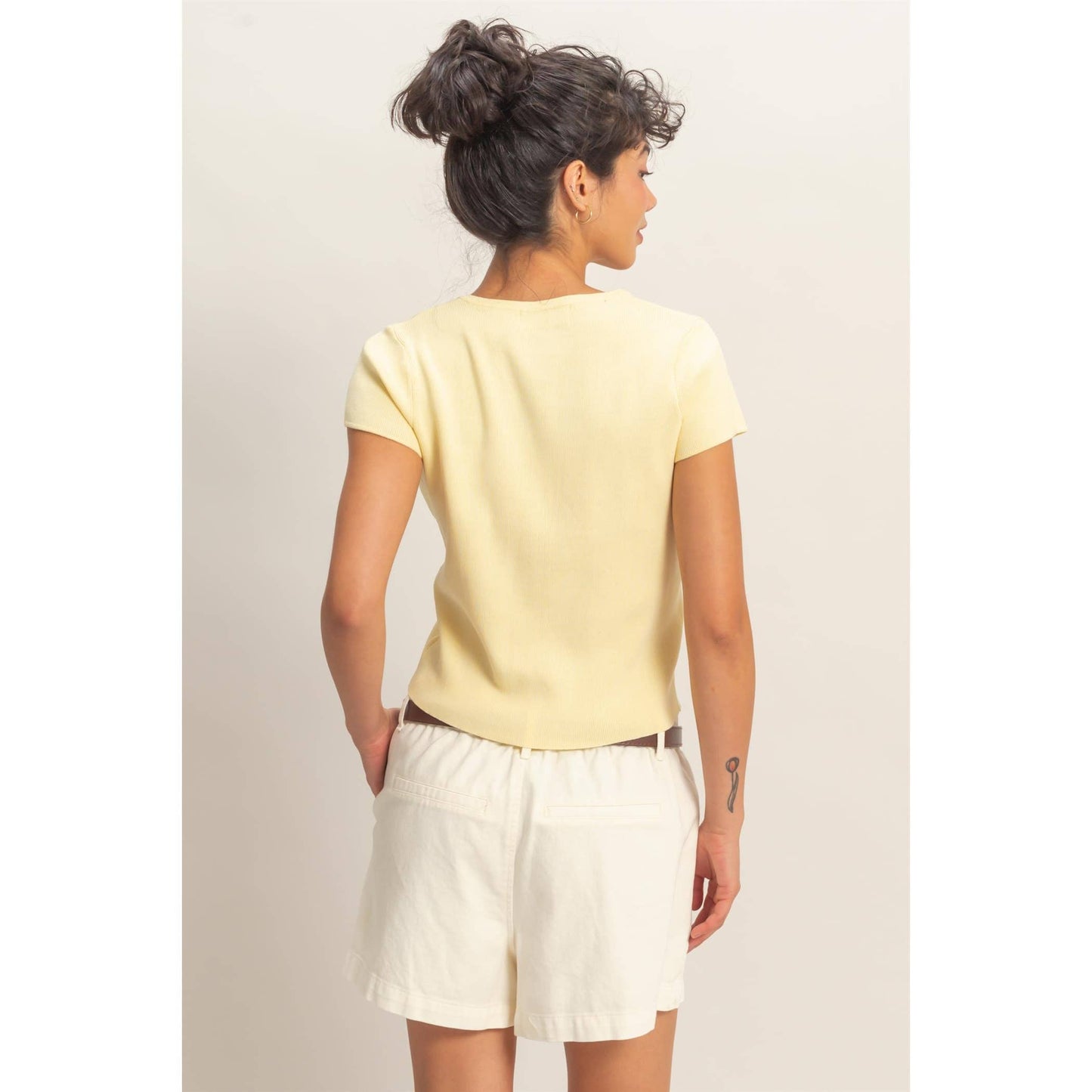 Button Front Short Sleeve Knit Top
