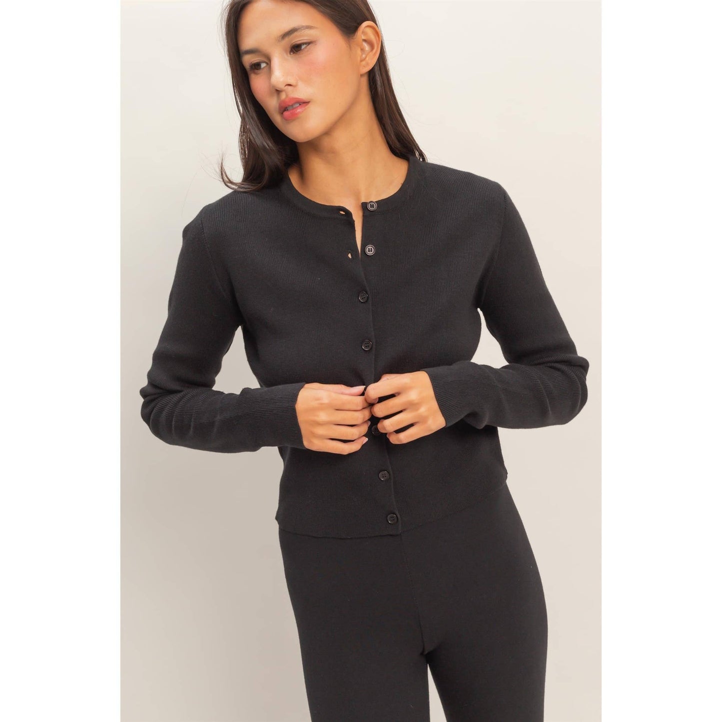 Cardigan, Ribbed Button-Up