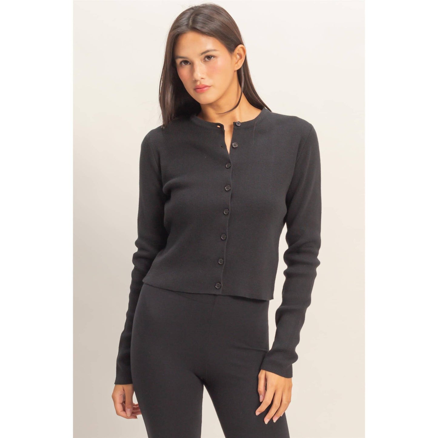 Cardigan, Ribbed Button-Up