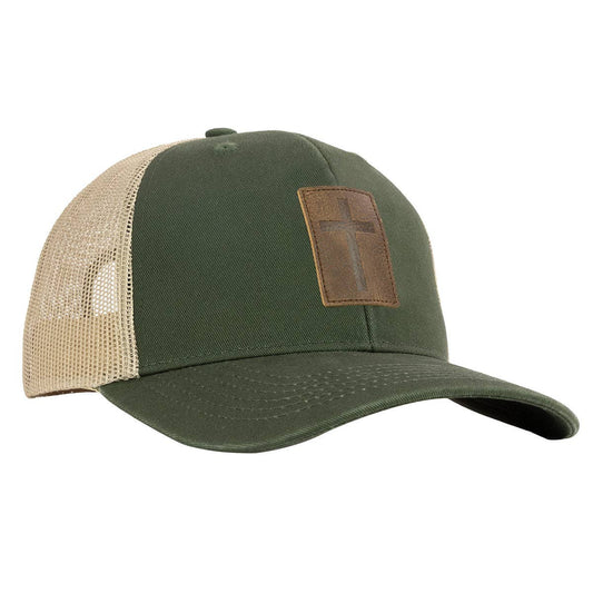 Mens Cap Leather Cross Olive