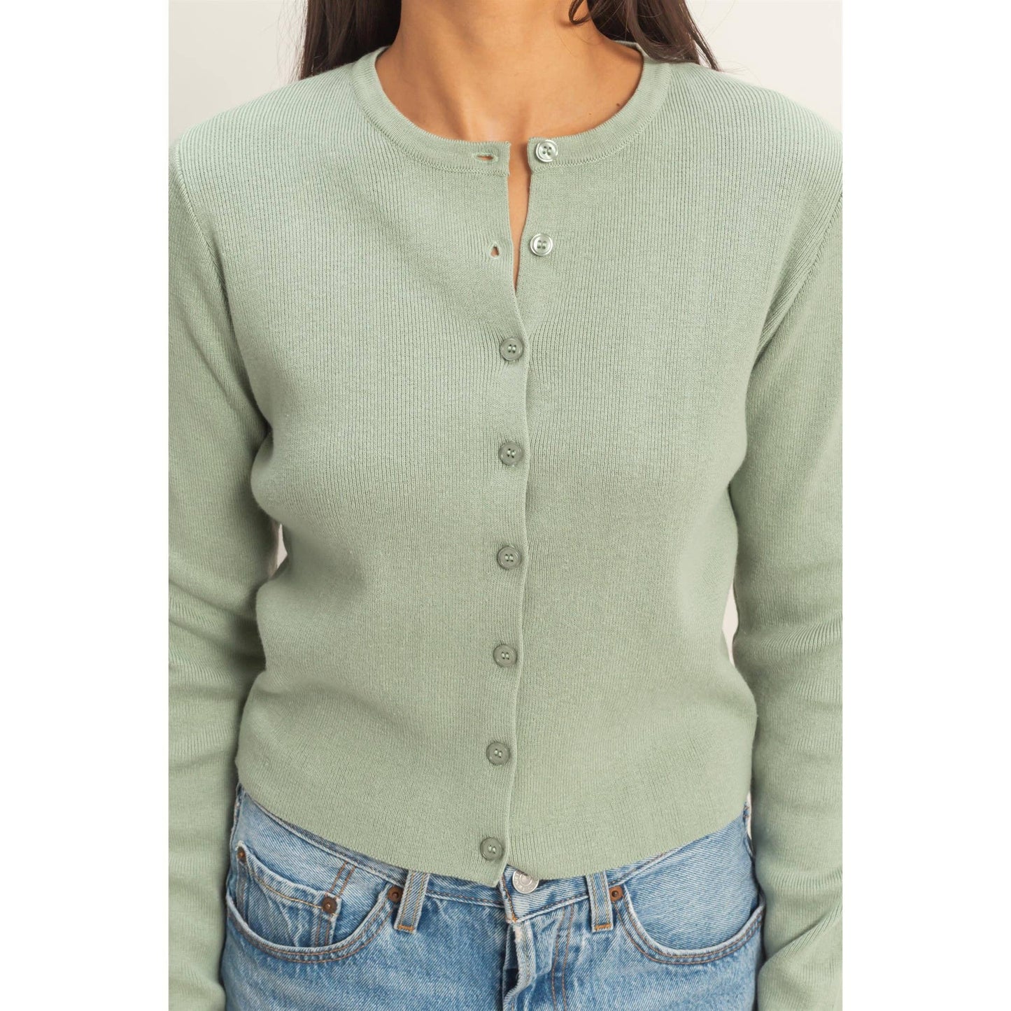 Cardigan, Ribbed Button-Up