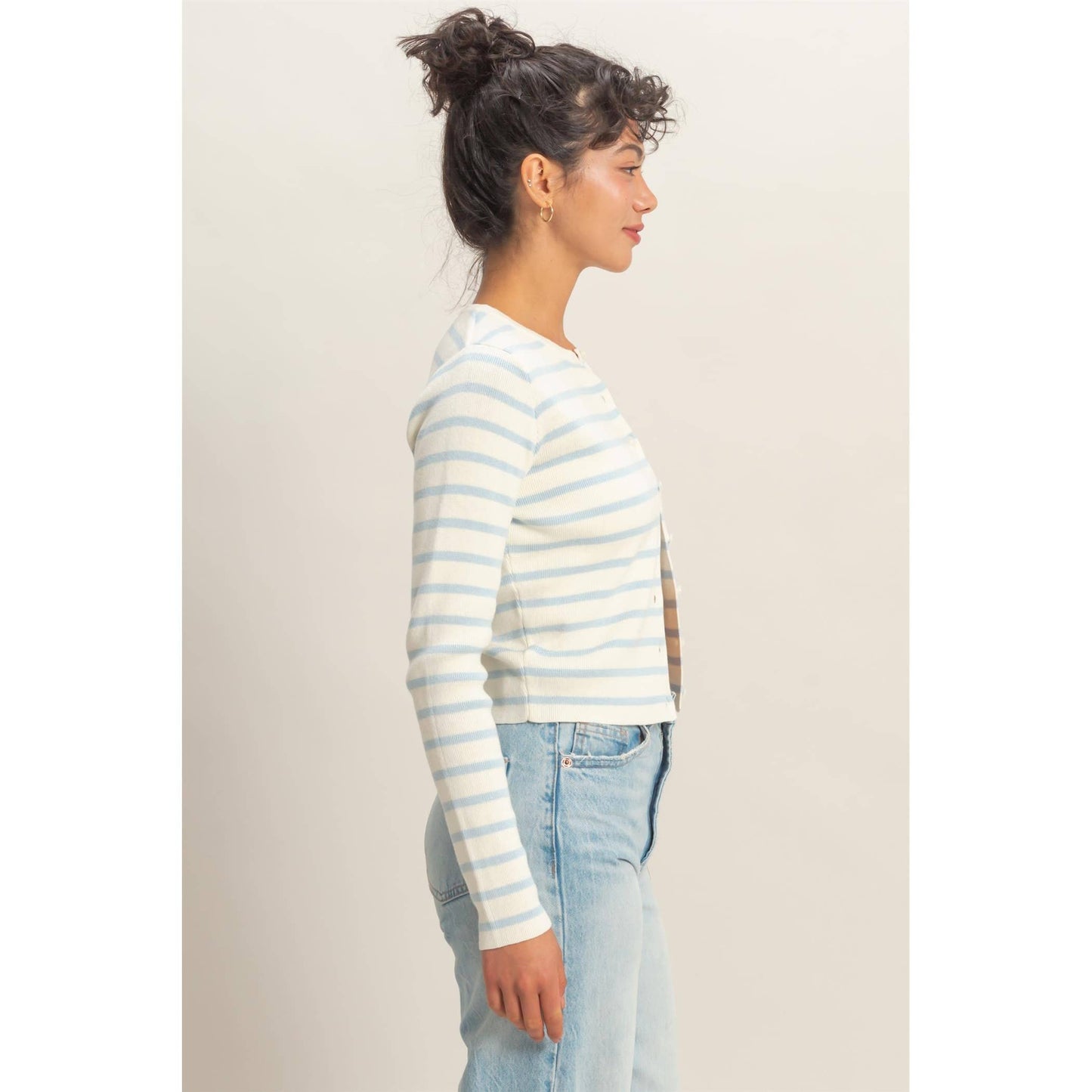 Cardigan, Striped Button-Up