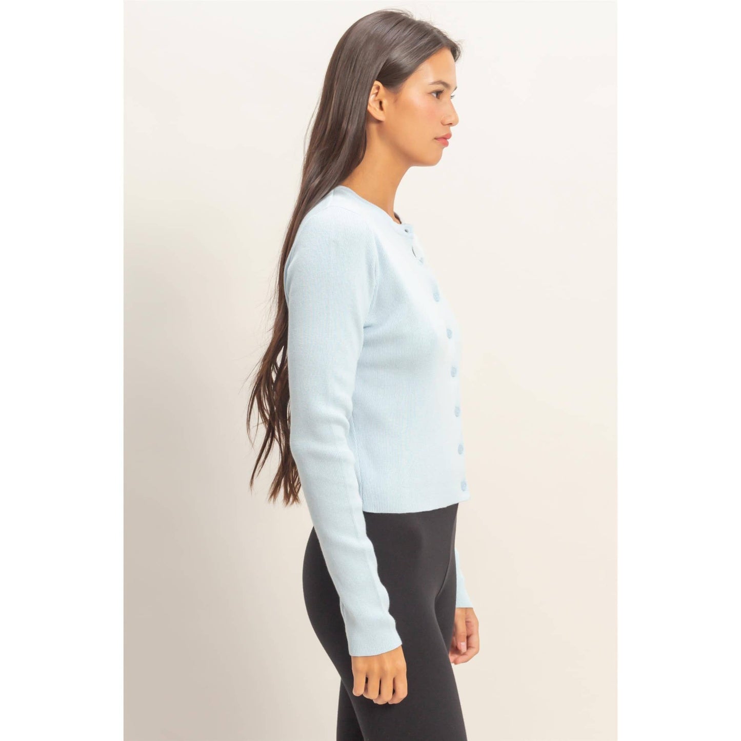 Cardigan, Ribbed Button-Up