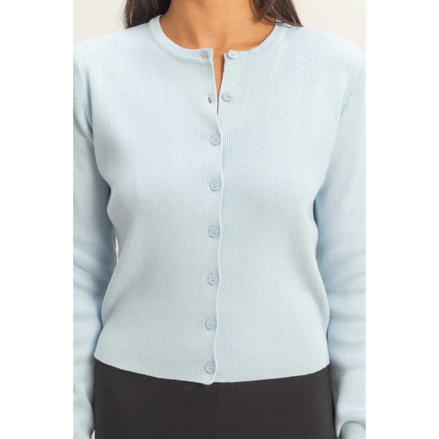 Cardigan, Ribbed Button-Up