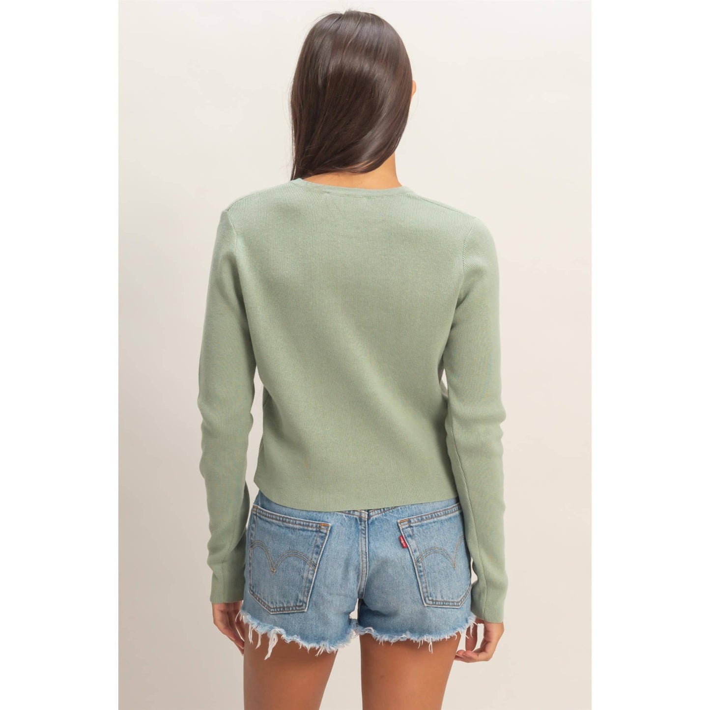 Cardigan, Ribbed Button-Up