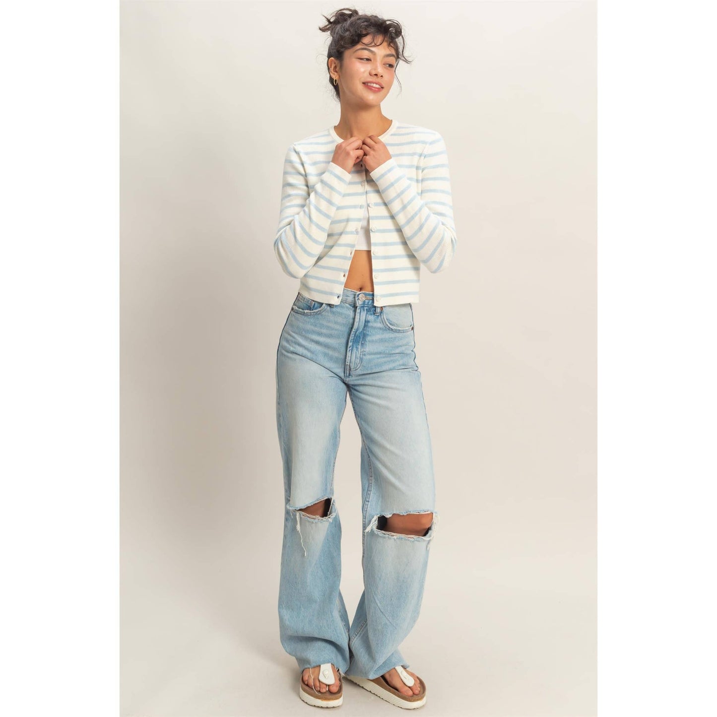 Cardigan, Striped Button-Up