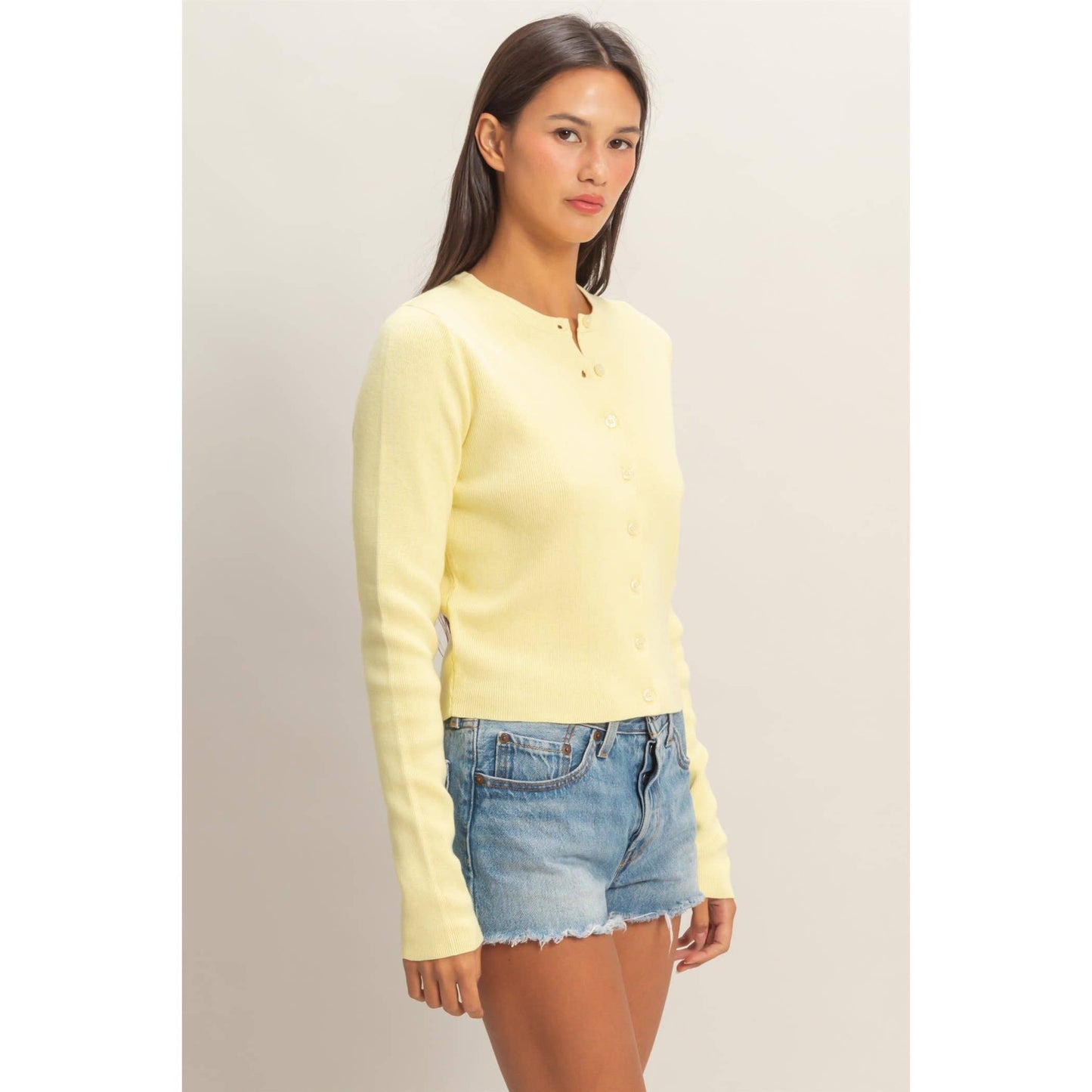 Cardigan, Ribbed Button-Up