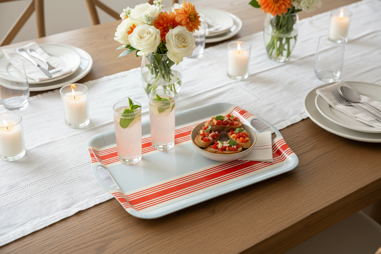 Hamptons Striped Bamboo Tray