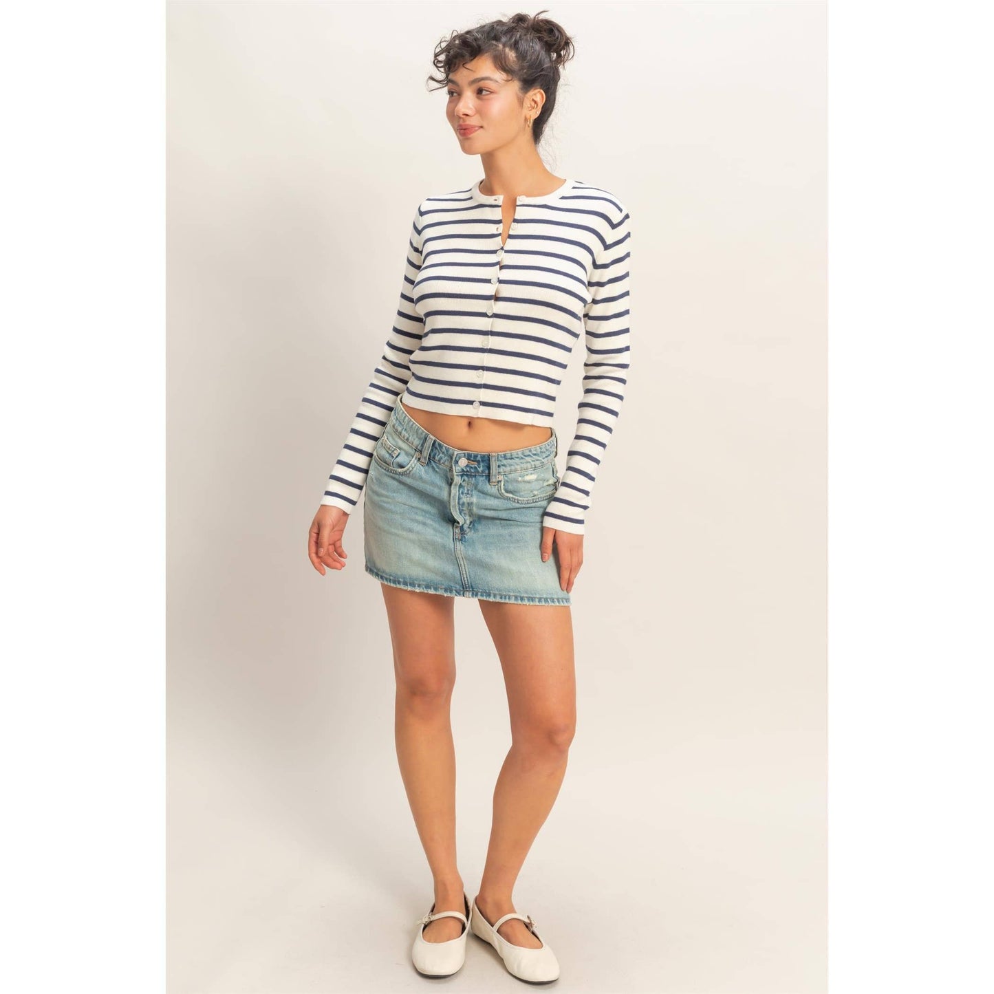 Cardigan, Striped Button-Up