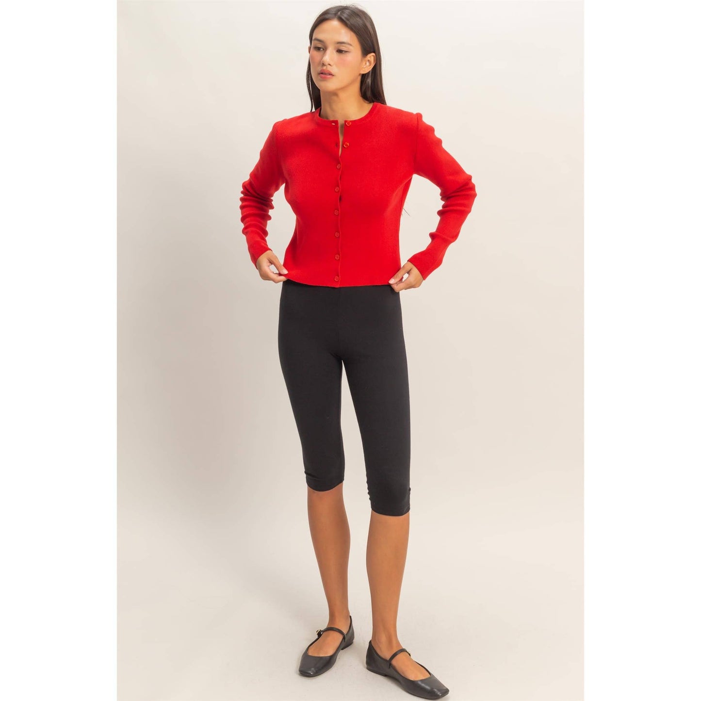 Cardigan, Ribbed Button-Up