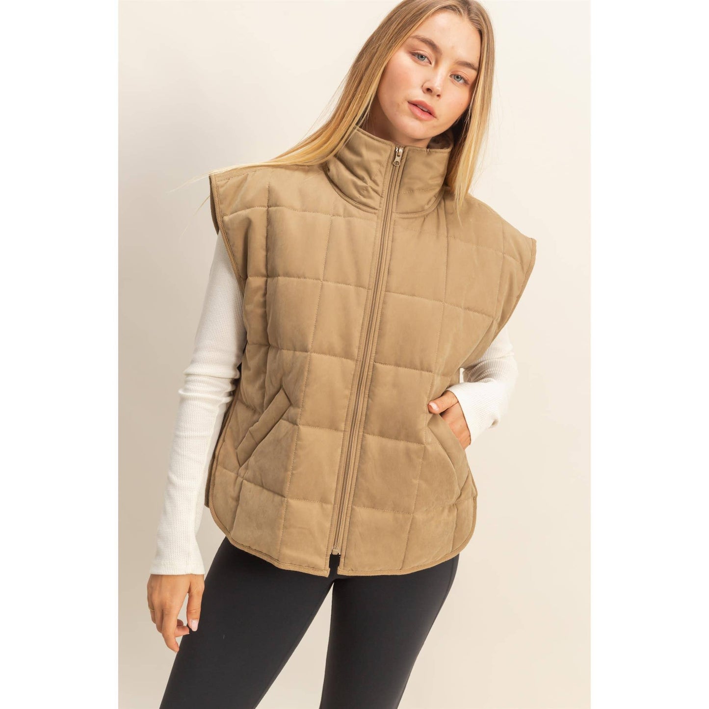 Vest Jacket Quilted Zip-Front