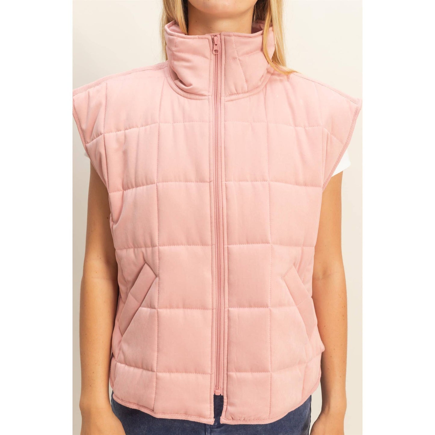 Vest Jacket Quilted Zip-Front