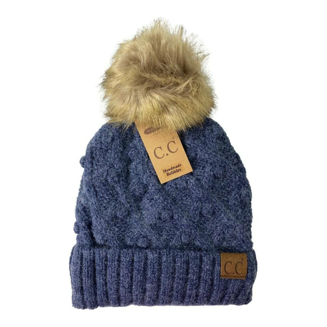 Bobble Knit Fur Pom C.C Beanie