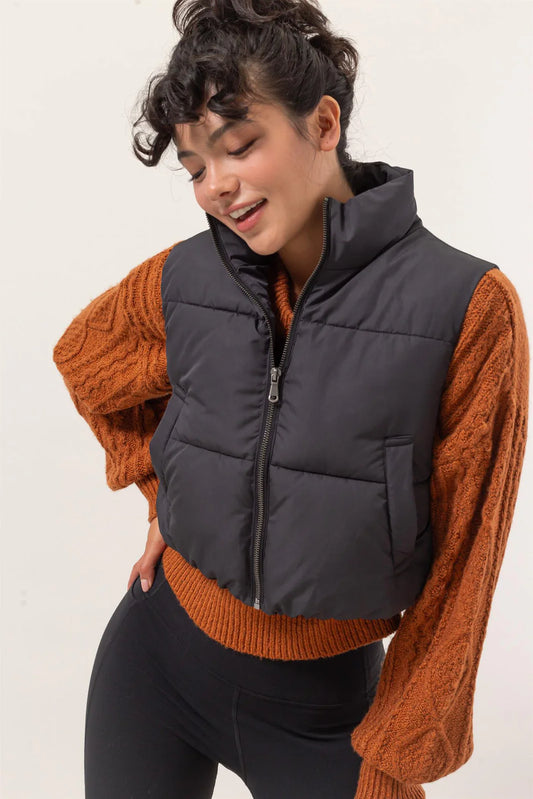 Puffer Vest: Cropped Zipper Closure