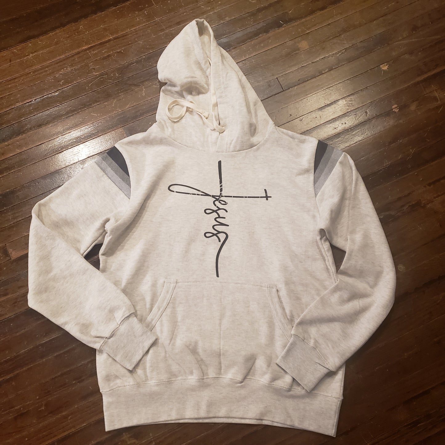 Jesus Cross Stripe Sleeve Hoodie