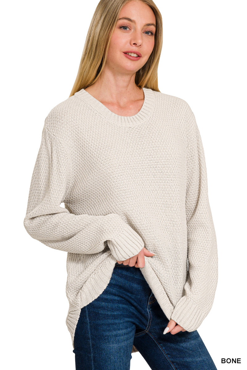 Round Neck Basic Sweater - Bone