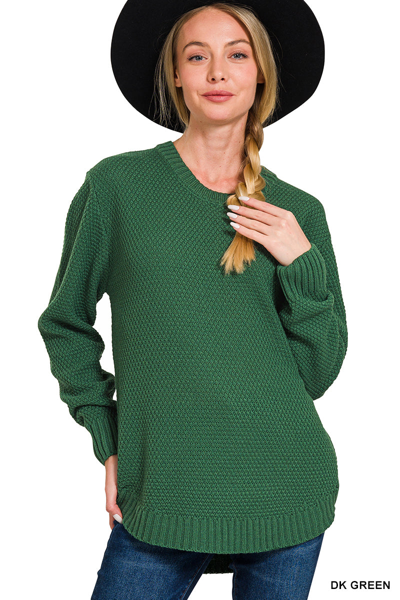 Round Neck Basic Sweater - Dk Green