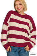 Plus Striped Drop Shoulder Sweater