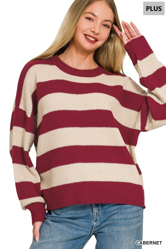 Plus Striped Drop Shoulder Sweater