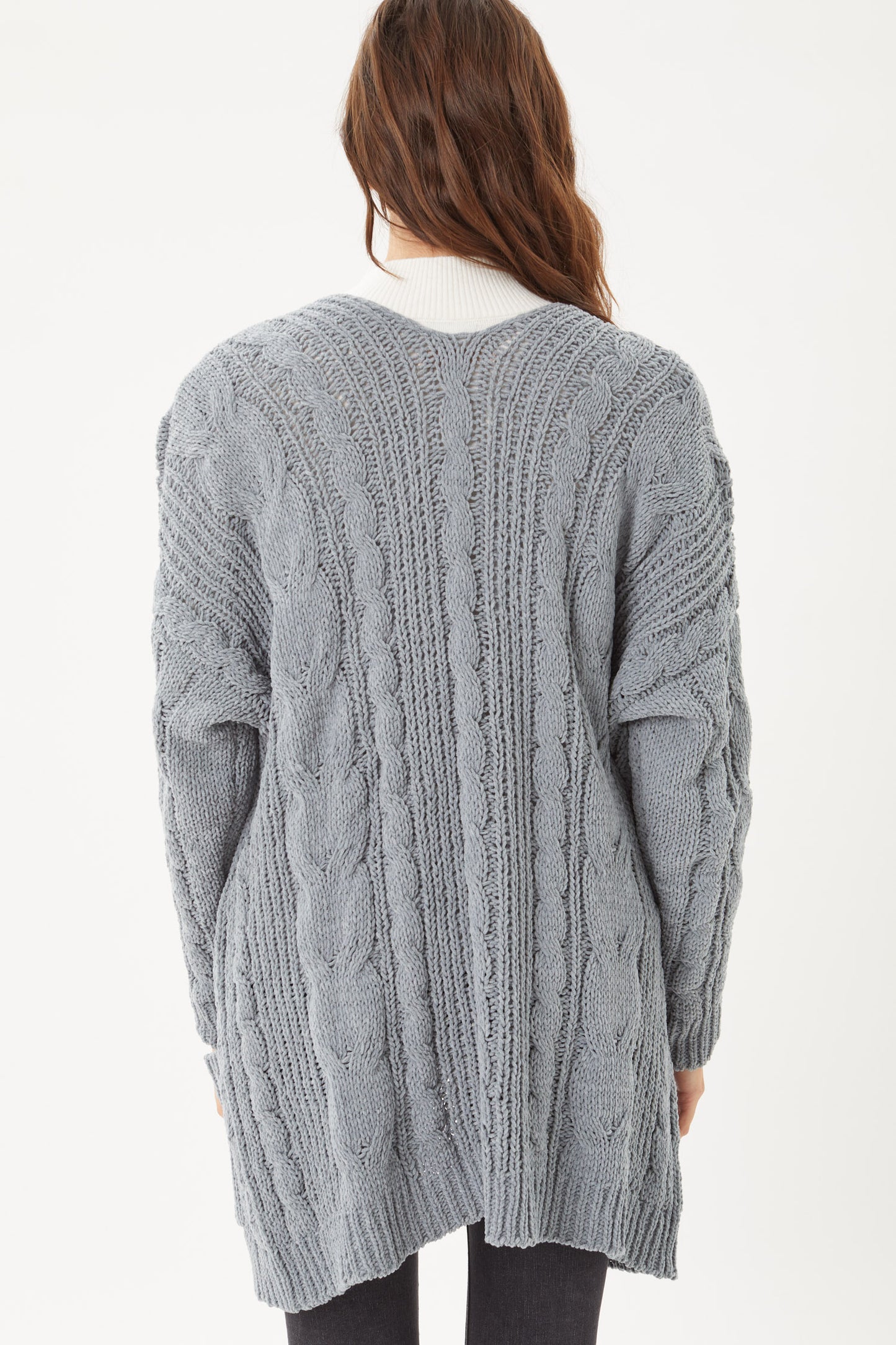 STEEL BLUE-Chenille Cable Knit Oversized Cardigan