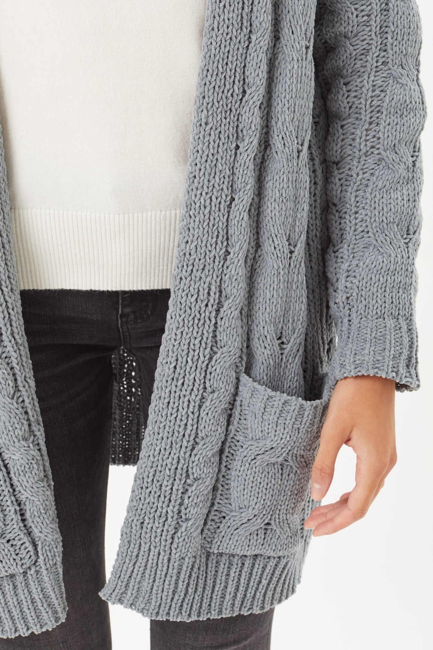 Chenille Cable Knit Oversized Cardigan - Steel Blue