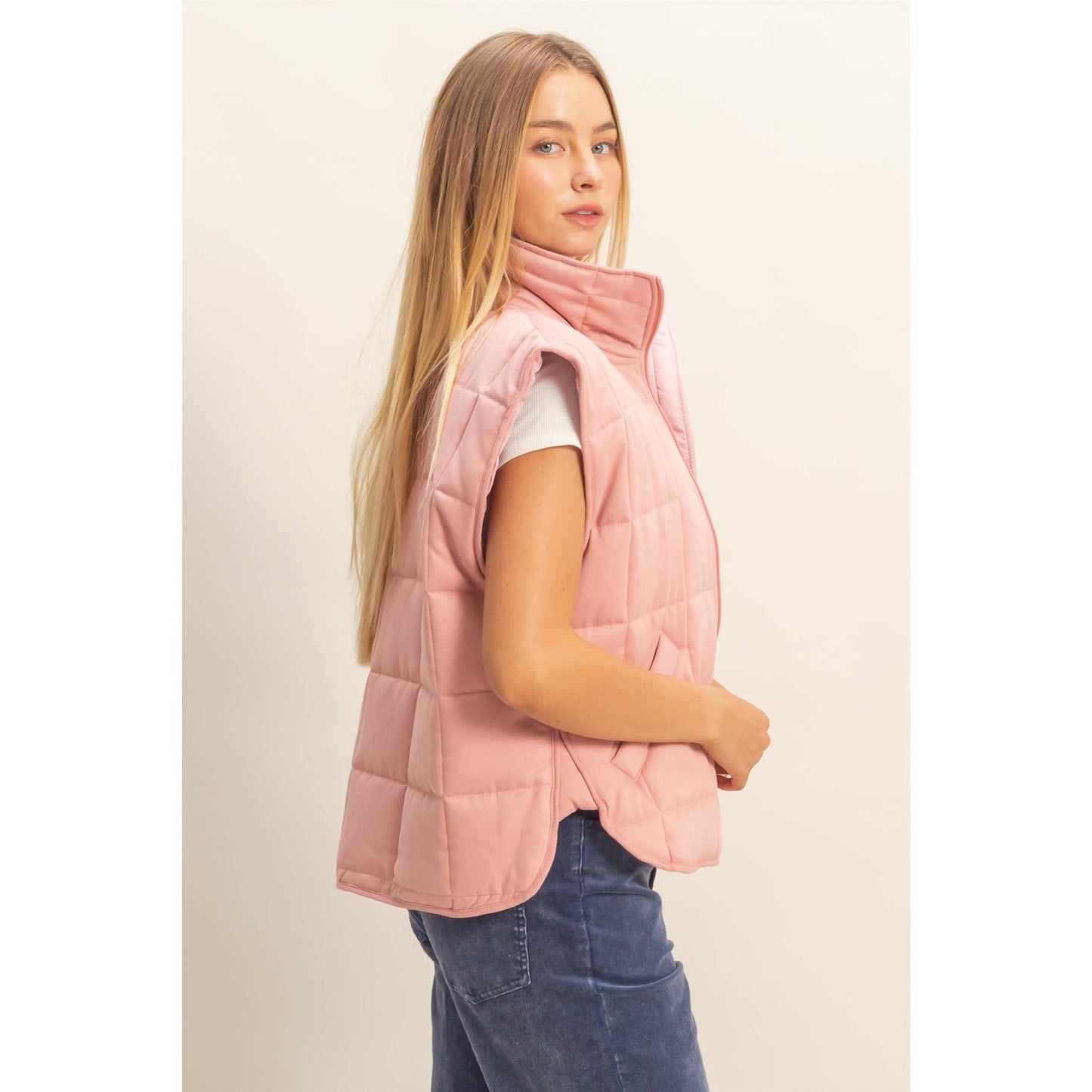 Vest Jacket Quilted Zip-Front